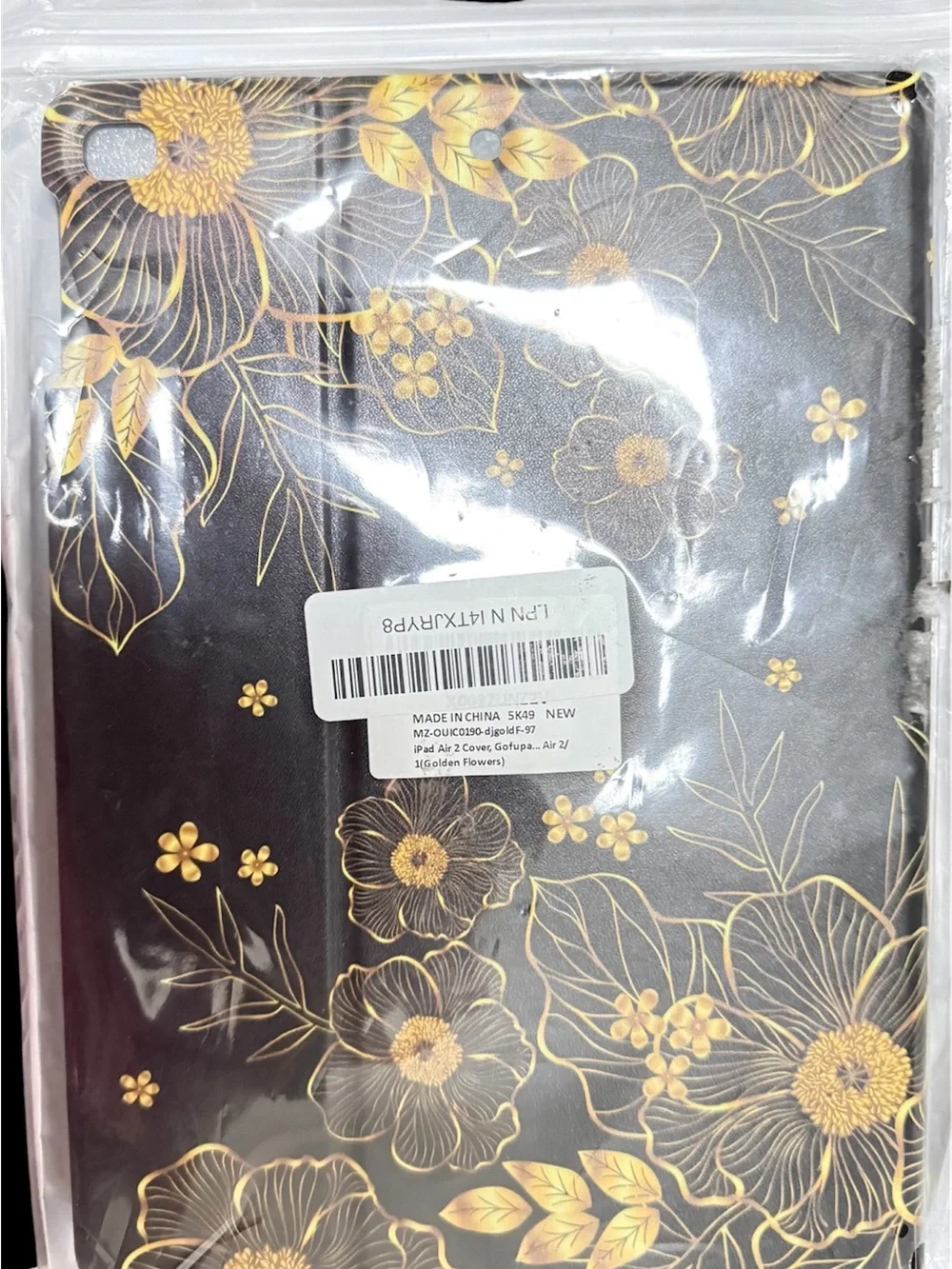 Tablet Folio Case with Gold Floral Design - Black